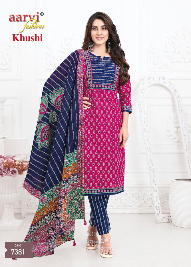 Khushi Vol 1 By Aarvi Cotton Ajrakh Printed Kurti With Bottom Dupatta Wholesale Shop In Surat
